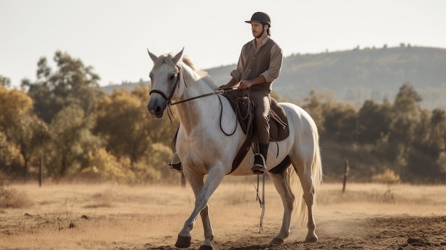 Un hombre monta un caballo en el desierto.