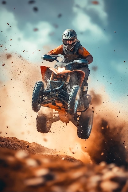 Un hombre montando un ATV en el aire