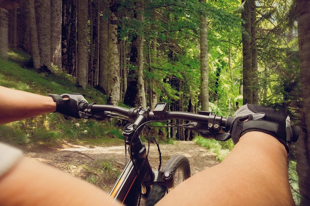 Hombre montando en bicicleta en un bosque