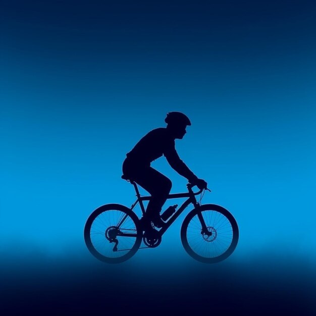 Foto un hombre está montando una bicicleta con un fondo azul.