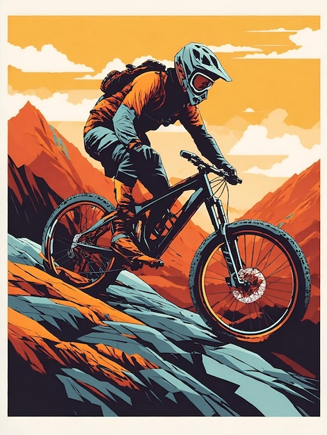 Un hombre montando una bicicleta de montaña en la cima de una montaña.