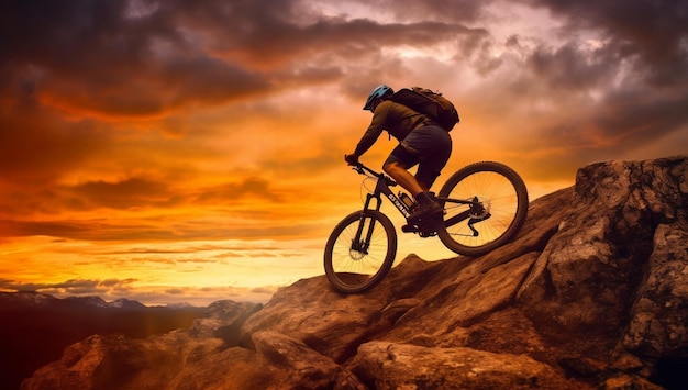 Un hombre montando en bicicleta de montaña Otoño y deportes de fondo variación 2