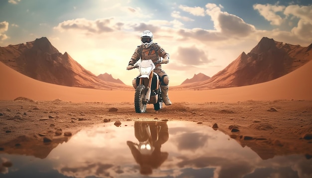 Un hombre montando una moto de cross en el desierto