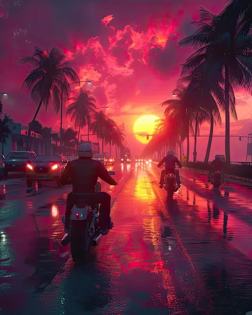 Foto un hombre montando una motocicleta por una calle al lado de las palmeras