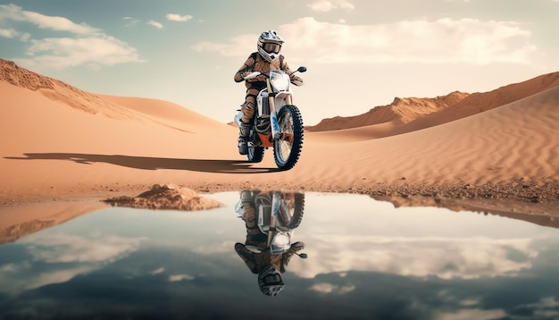 Un hombre montando una motocicleta en el desierto