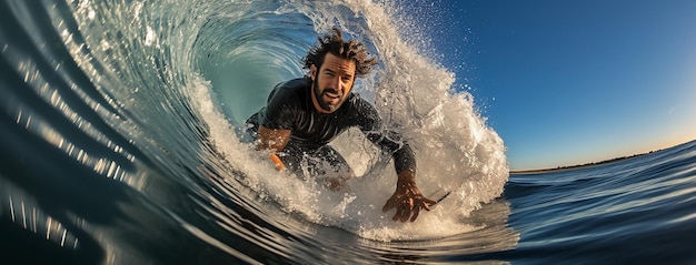 Un hombre montando una ola en una tabla de surf en el océano