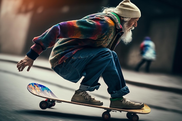 Un hombre montando una patineta en la calle.