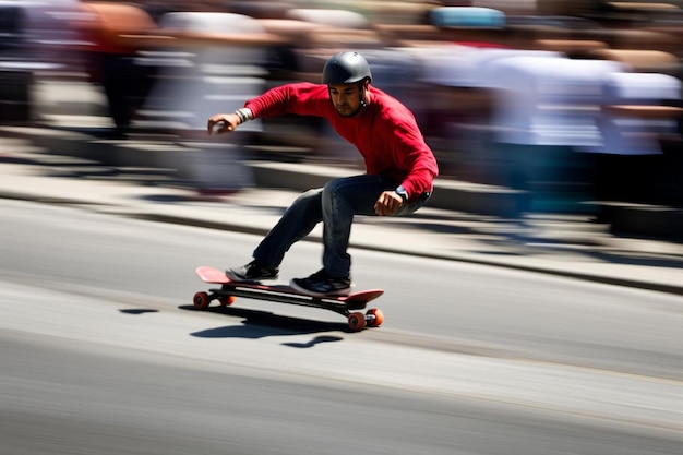 Foto un hombre está montando una patineta por la calle