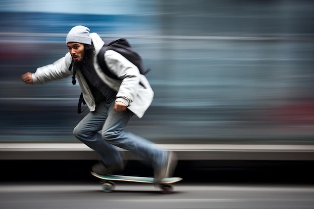 Foto un hombre está montando una patineta en la calle