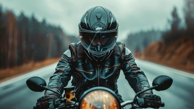 Un hombre en motocicleta con un casco Generativo Ai