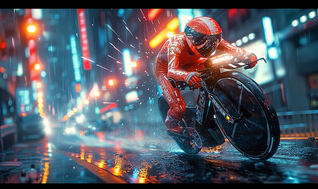 Foto un hombre en una motocicleta con un casco rojo