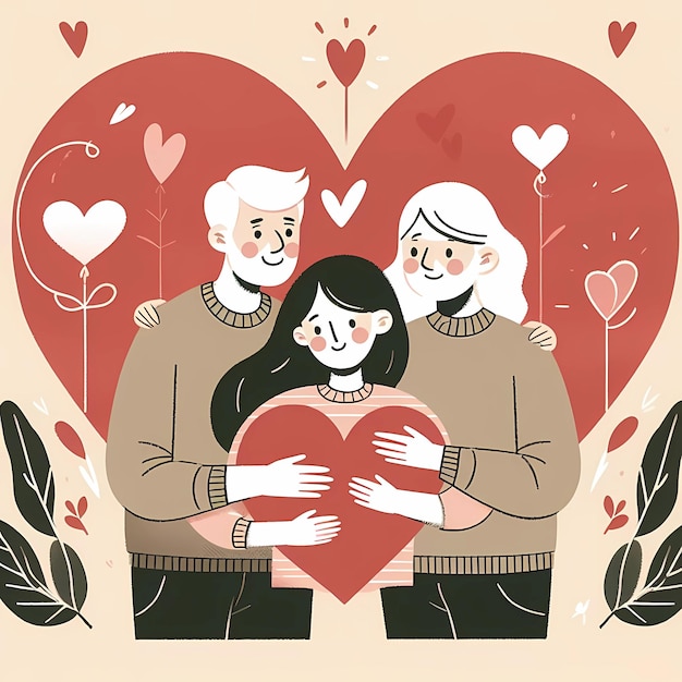 hombre y mujer abrazando el corazón en la ilustración de fondo