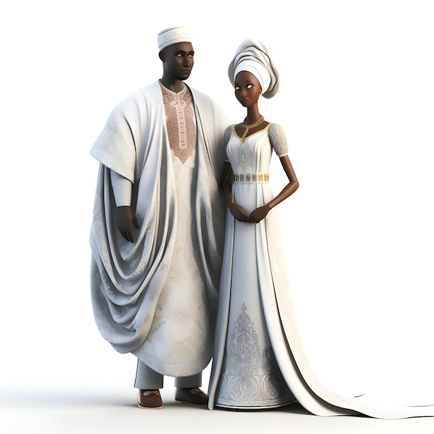 Hombre y mujer afroamericanos en ropa tradicional Ilustración 3D