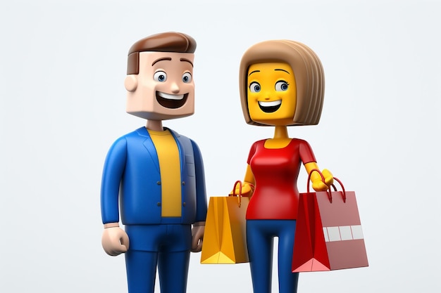 Foto hombre y mujer con bolsas de compras emoji para venta al por menor 00047 01