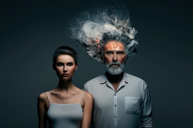 Un hombre y una mujer con una cabeza con una nube de cabello.