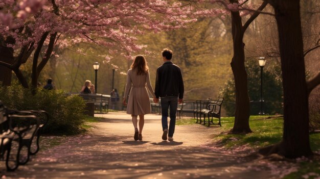 Foto hombre y mujer caminando de la mano en el camino