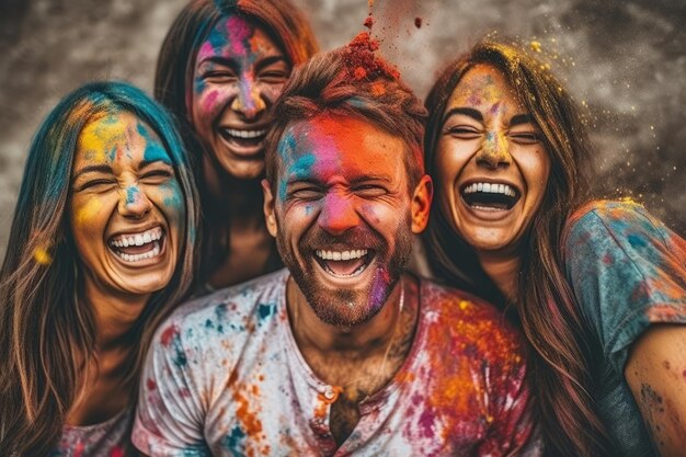 Hombre y mujer celebrando el festival holi