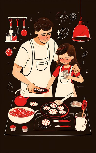 Foto un hombre y una mujer cocinando en una cocina con un hombre y un niño cocinando