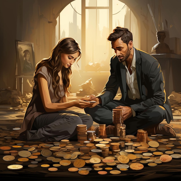 Hombre y mujer contando monedas