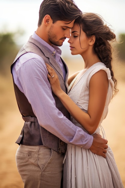 Un hombre y una mujer en una escena de la película el hombre que lleva una camisa azul y un sombrero.