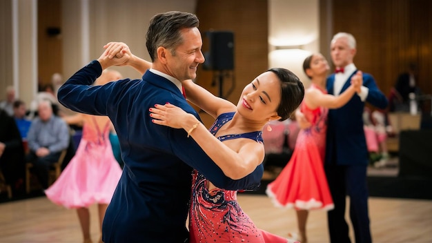 Foto un hombre y una mujer están bailando en un estudio de baile