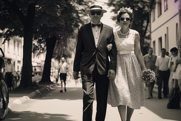 un hombre y una mujer están caminando por un camino.