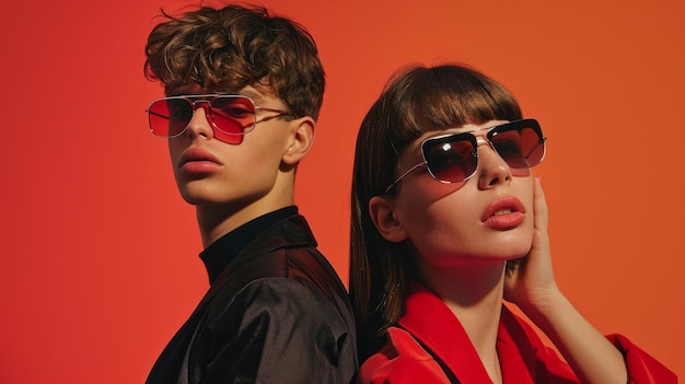un hombre y una mujer están posando para una foto con gafas de sol en la cabeza
