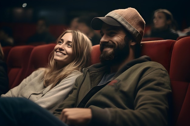 El hombre y la mujer están viendo la película.