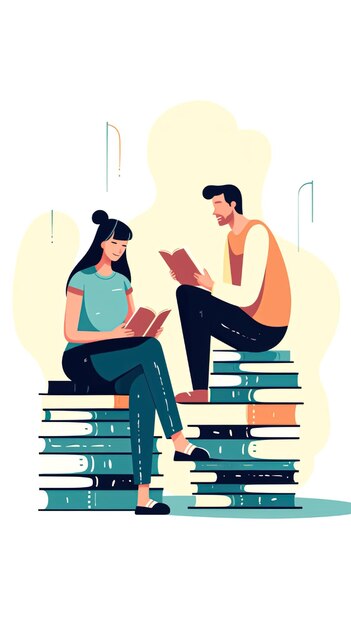 Hombre y mujer estudiantes con libros generativos ai