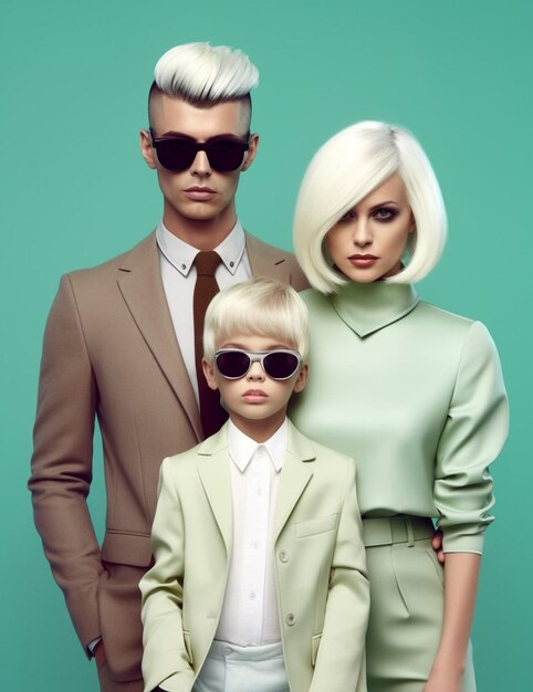 Un hombre y una mujer con gafas de sol y un chico rubio con gafas.