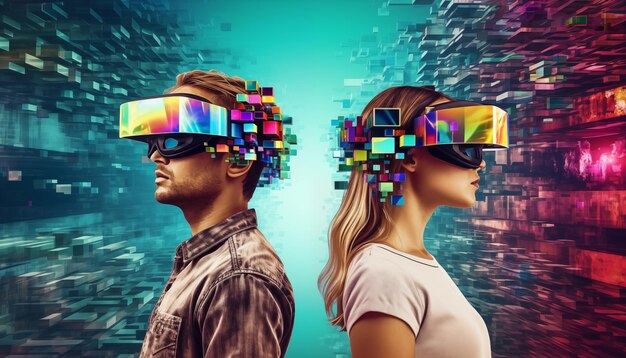 Foto hombre y mujer con gafas vr