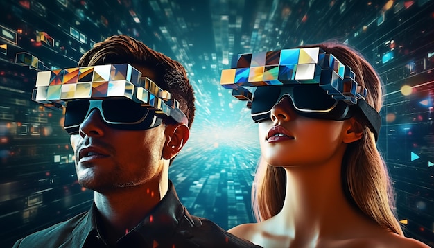 Hombre y mujer con gafas VR