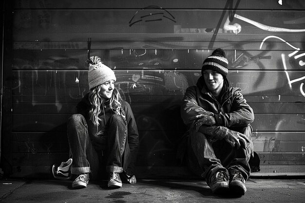 Foto hombre y mujer sin hogar mendigando dinero en la calle.