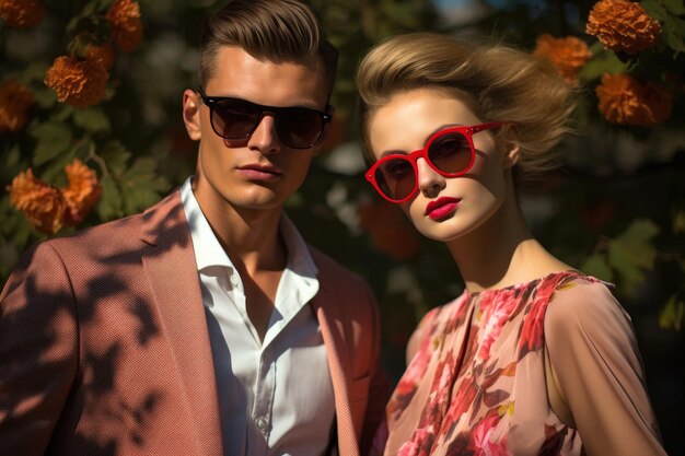 Hombre y mujer joven de moda al aire libre