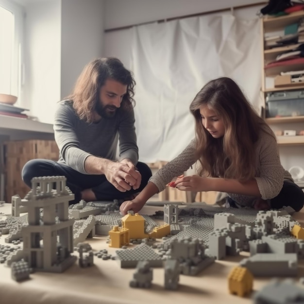 un hombre y una mujer jugando un juego de legos