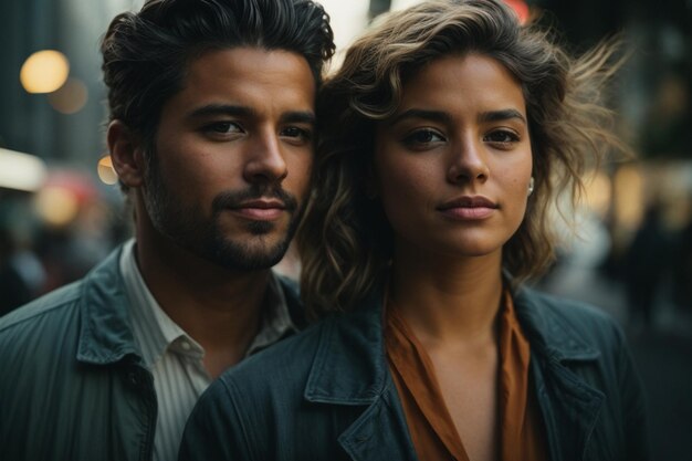 Foto hombre y mujer en el medio de la ciudad