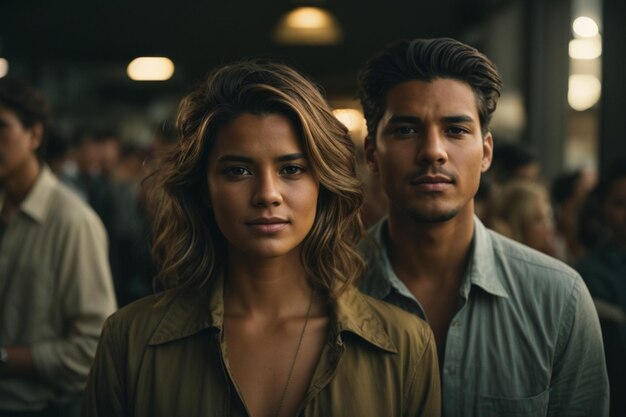 Foto hombre y mujer en el medio de la ciudad