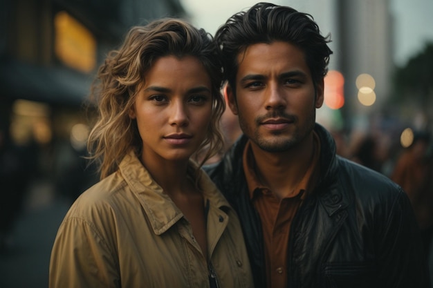 Foto hombre y mujer en el medio de la ciudad