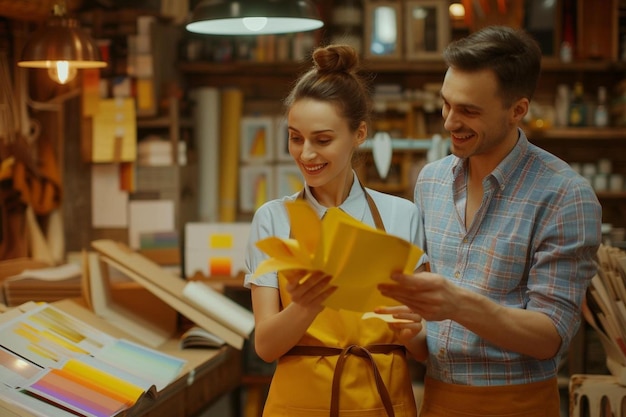 un hombre y una mujer mirando un pedazo de papel