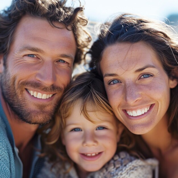 Foto un hombre y una mujer con un niño sonriendo para la cámara.