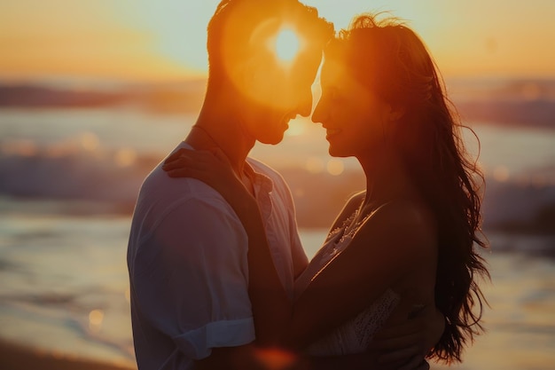 Hombre y mujer de pie en la playa