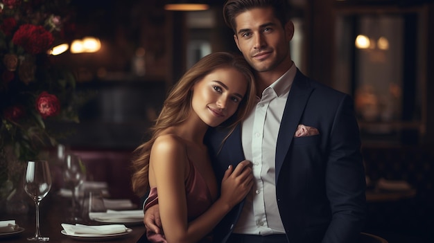 un hombre y una mujer posan para una foto en un restaurante.