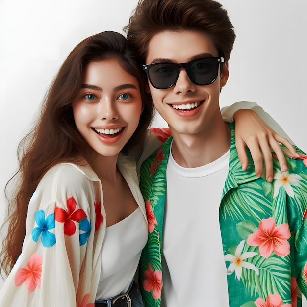 un hombre y una mujer posando para una foto con una palmera