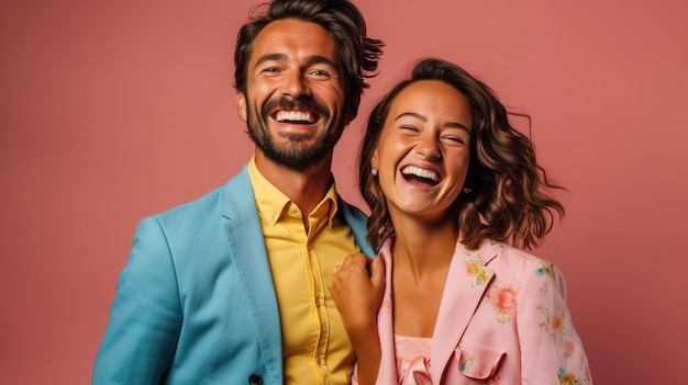 Un hombre y una mujer riendo juntos