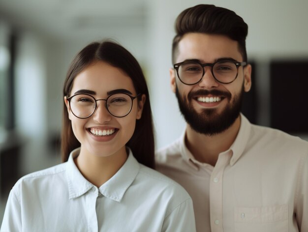 Foto un hombre y una mujer sonríen y usan anteojos.