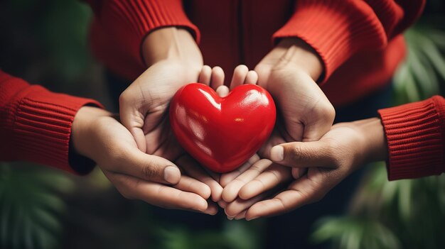 Foto hombre y mujer sosteniendo corazón decorativo generativo ai