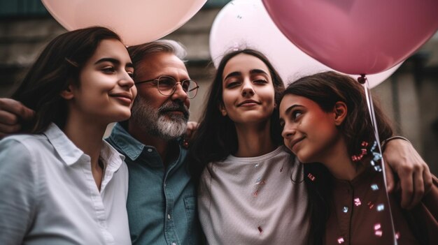 Un hombre y una mujer sostienen globos y sonríen.