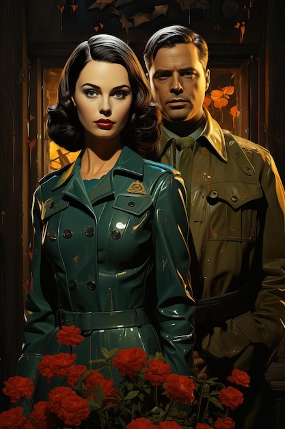 un hombre y una mujer con uniformes militares