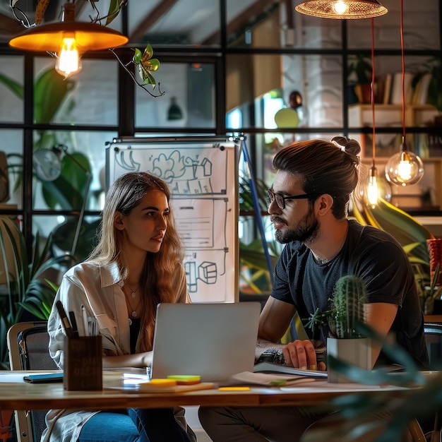 Un hombre y una mujer usando la computadora y discutiendo