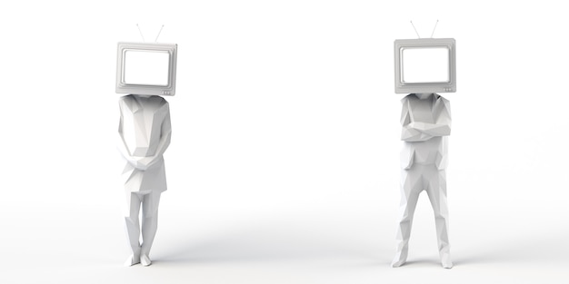 Hombre y mujer con una vieja televisión en lugar de una cabeza